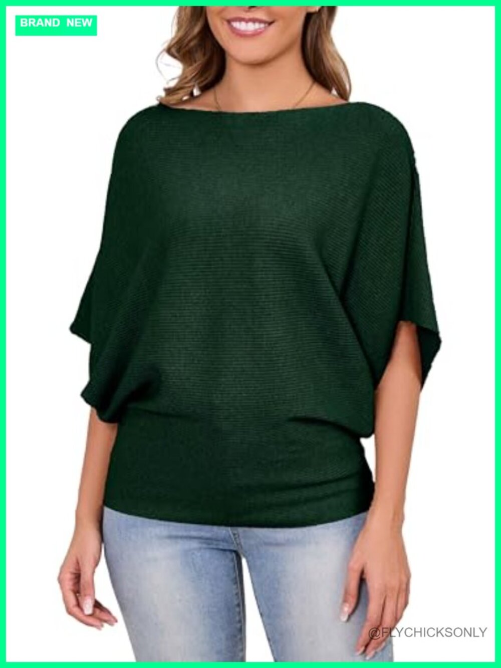 Women's Batwing Dolman Pullover Sweater Soft Fuzzy Knit Boat Neck